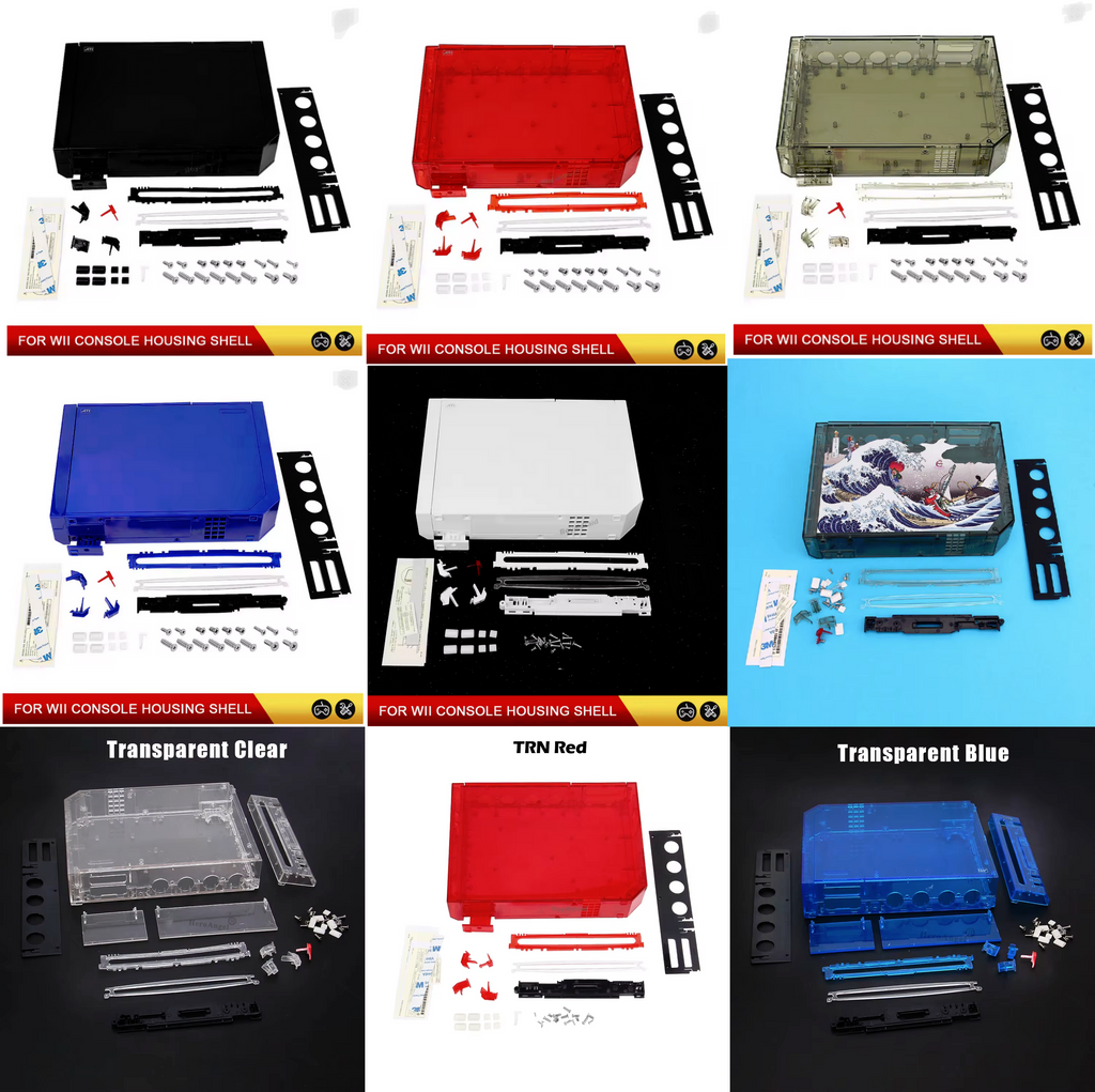 Nintendo Wii Replacement Shell Housing Case Blue Transparent Red