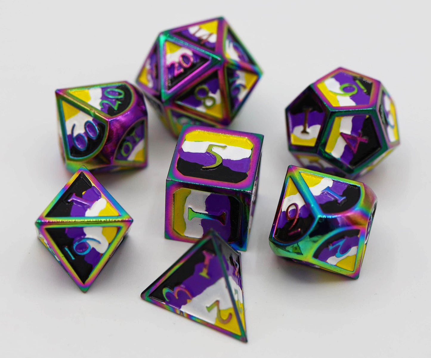 Nonbinary Pride Flag - Metal RPG Dice Set - 