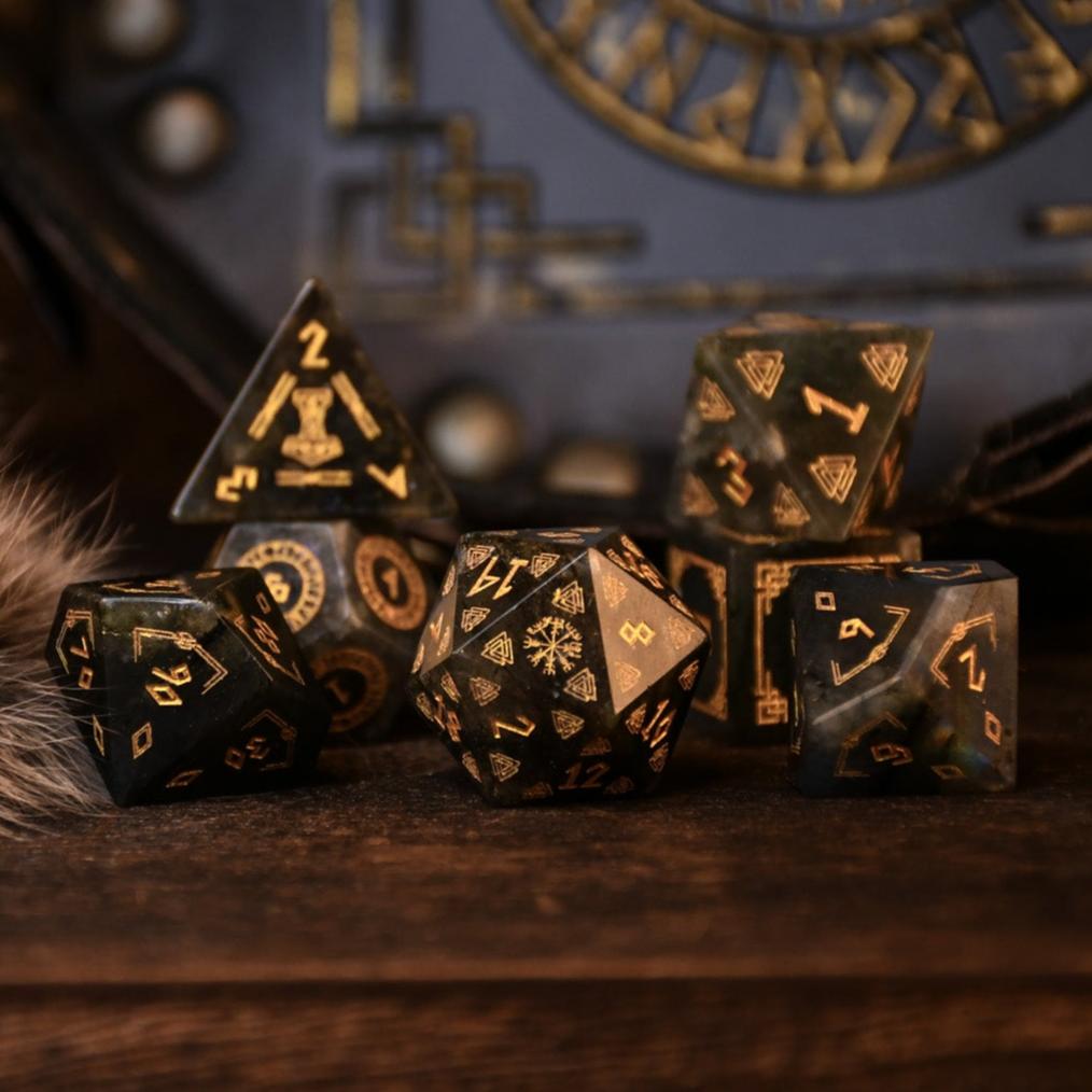 Nordic Black Labradorite Stone Dice Set