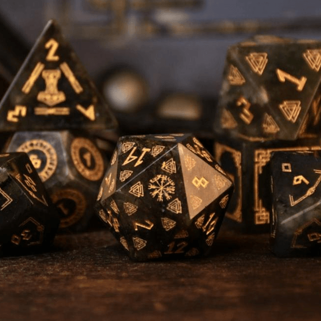 Nordic Black Labradorite Stone Dice Set - Dice Around the World Collection - 