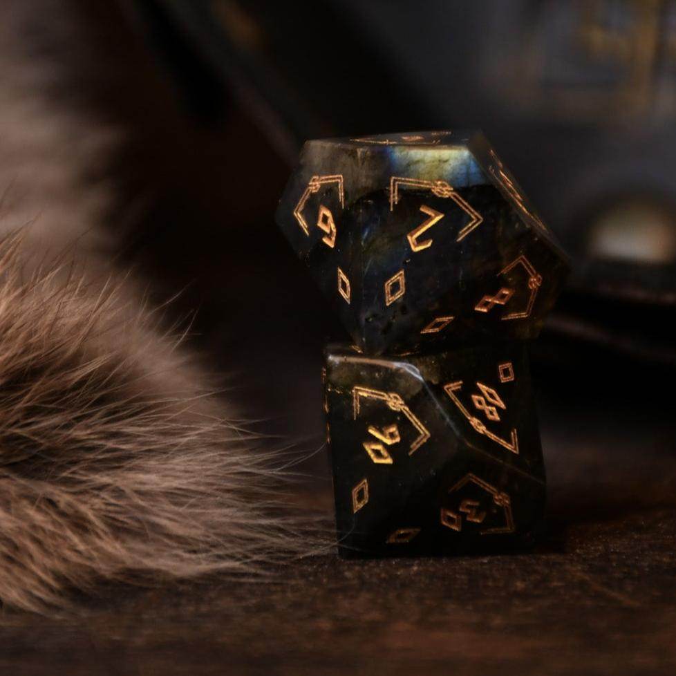 Nordic Black Labradorite Stone Dice Set - Dice Around the World Collection - 