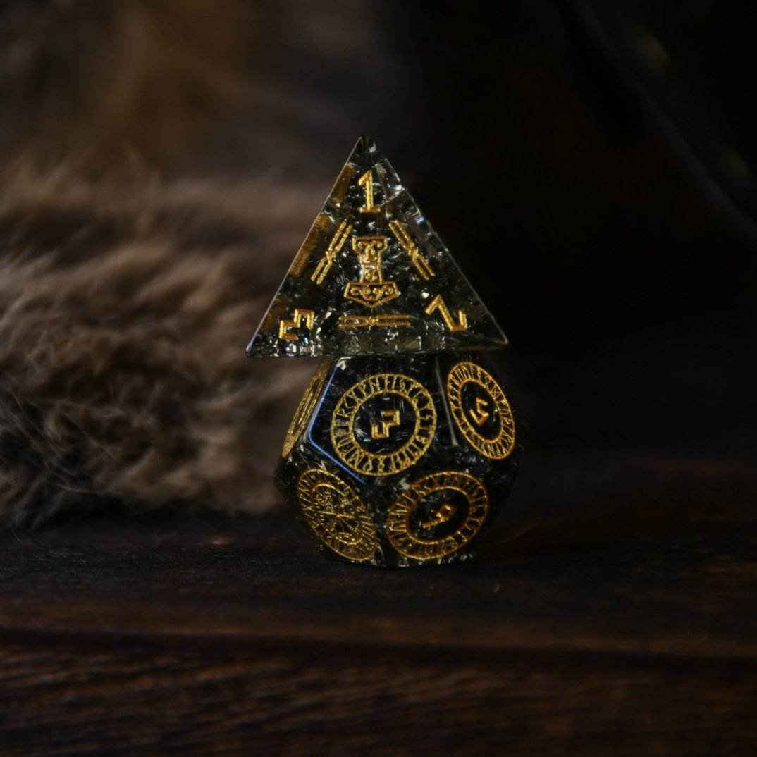 Nordic Black Shattered Glass Dice Set - Dice Around the World Collection - 