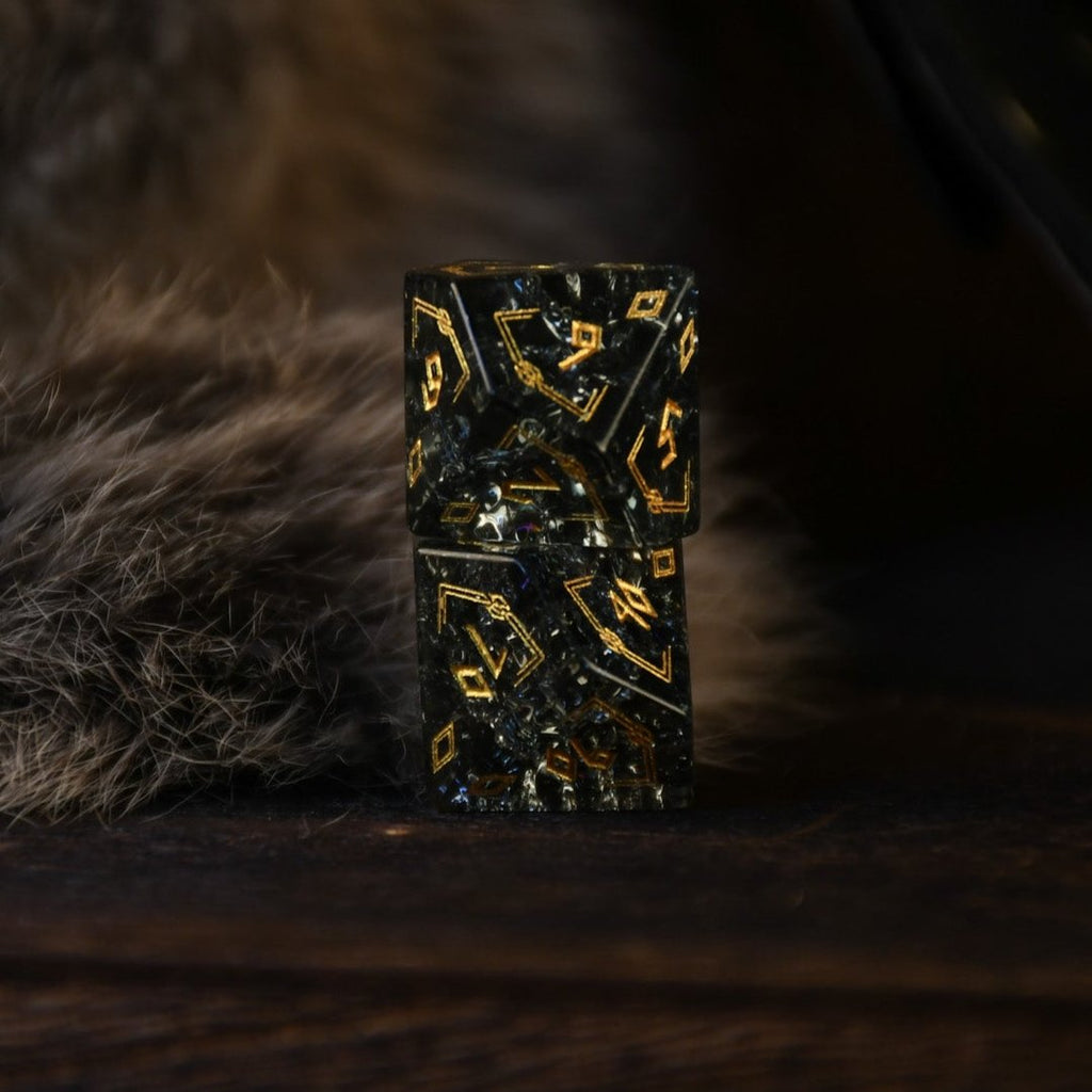 Nordic Black Shattered Glass Dice Set