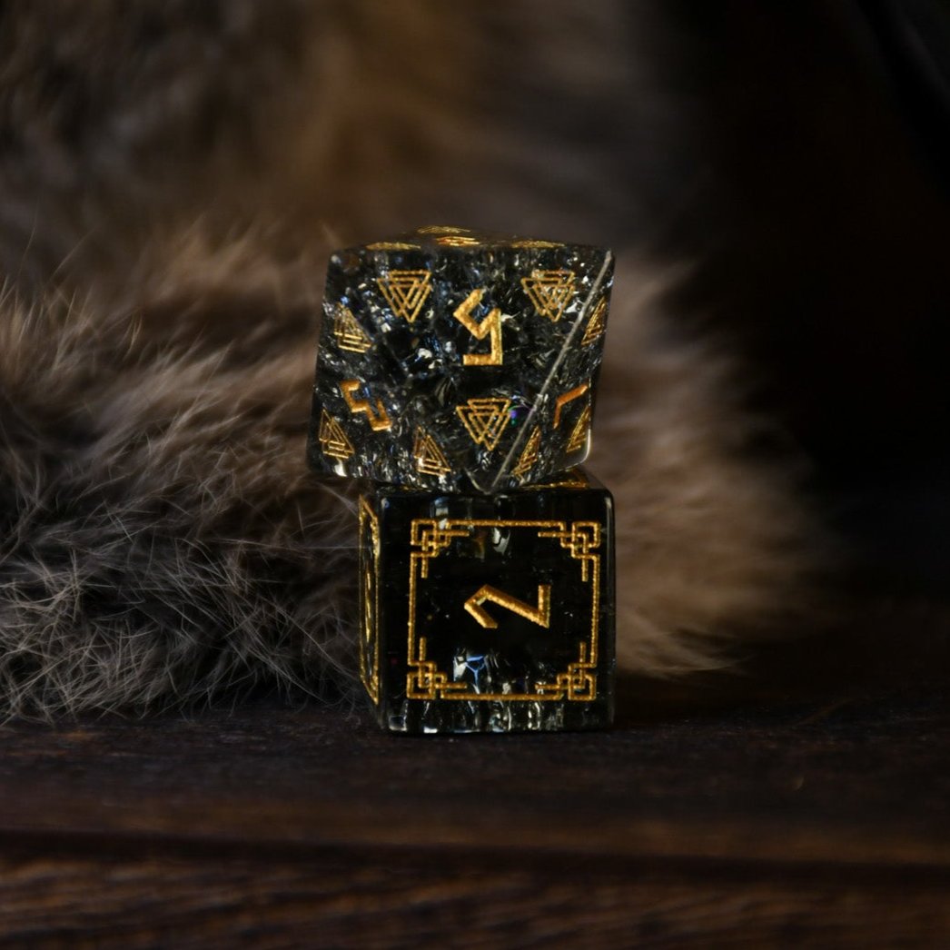 Nordic Black Shattered Glass Dice Set