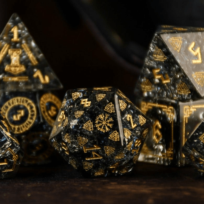 Nordic Black Shattered Glass Dice Set - Dice Around the World Collection - 