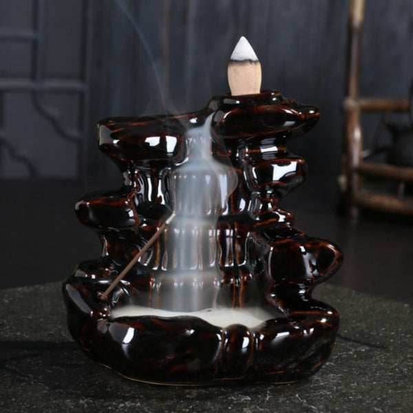 Black Cascade Waterfall Backflow Incense Burner - Black