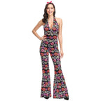 70s Disco Onesie Costume - Vintage Hippie Flower Power Jumpsuit for Couple Show & Theme Parties