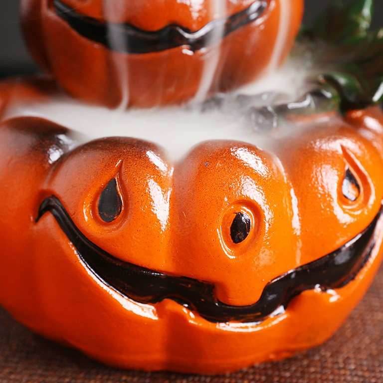 Handmade Halloween Pumpkin Backflow Incense Burner Waterfall - 