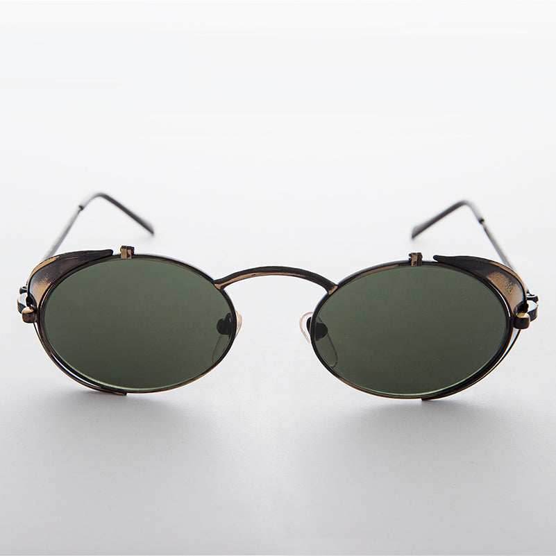 Steampunk Goggle Sunglass with Side Shields Vintage - Orson - Gunmetal / Green Lens