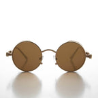 Gold Round Steampunk Goggle Sunglass with Spring Temples - Orwell 1 - Gold / Brown Lens