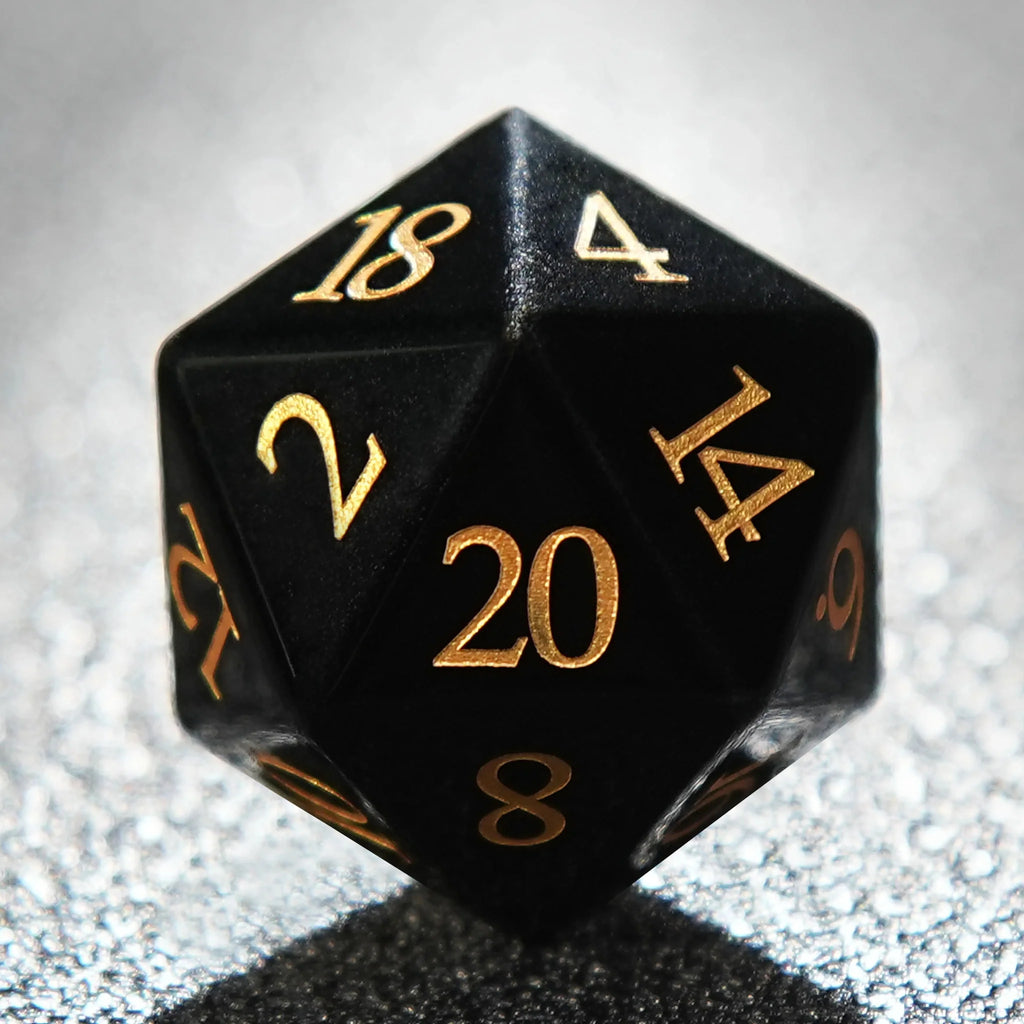Obsidian D&D Gemstone Dice Set + Gold Numbers