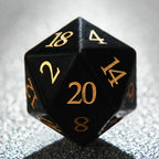 Obsidian D&D Gemstone Dice Set + Gold Numbers