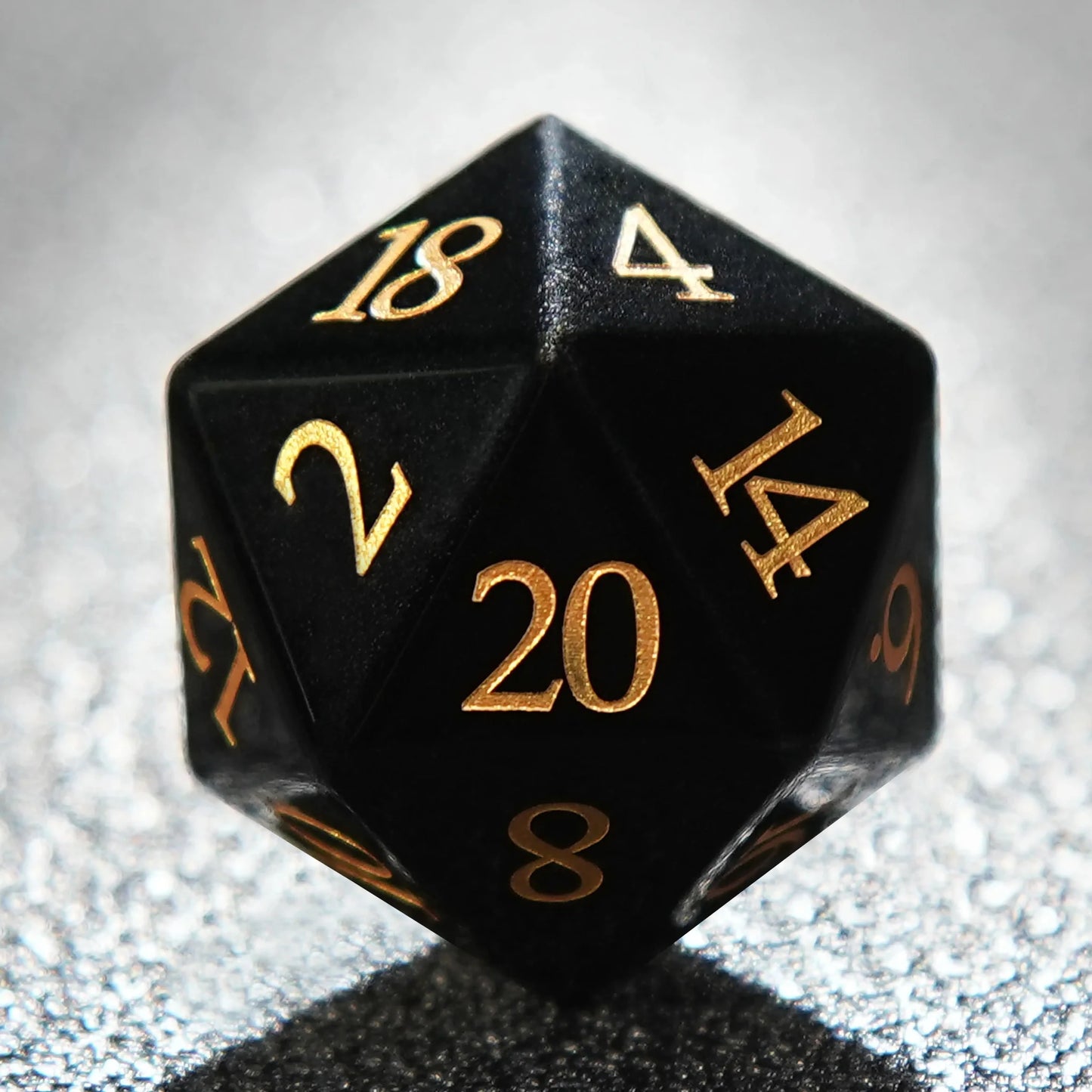 Obsidian D&D Gemstone Dice Set + Gold Numbers