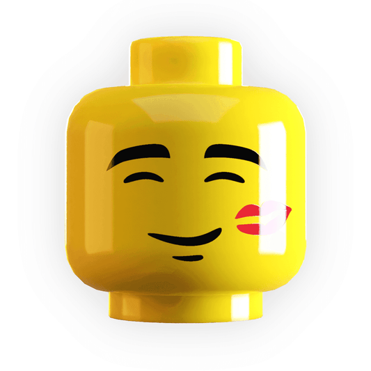 Lipstick Kiss on Face Minifig Head - B3 Customs - Classic Yellow Flesh