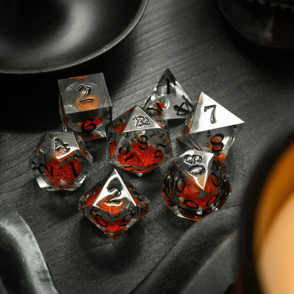 Orange Liquid Core Resin DND Dice Set