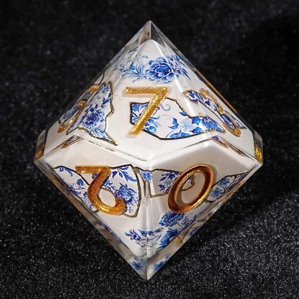 Oriental Charm - Transparent Resin Blue and White Porcelain Dice Set