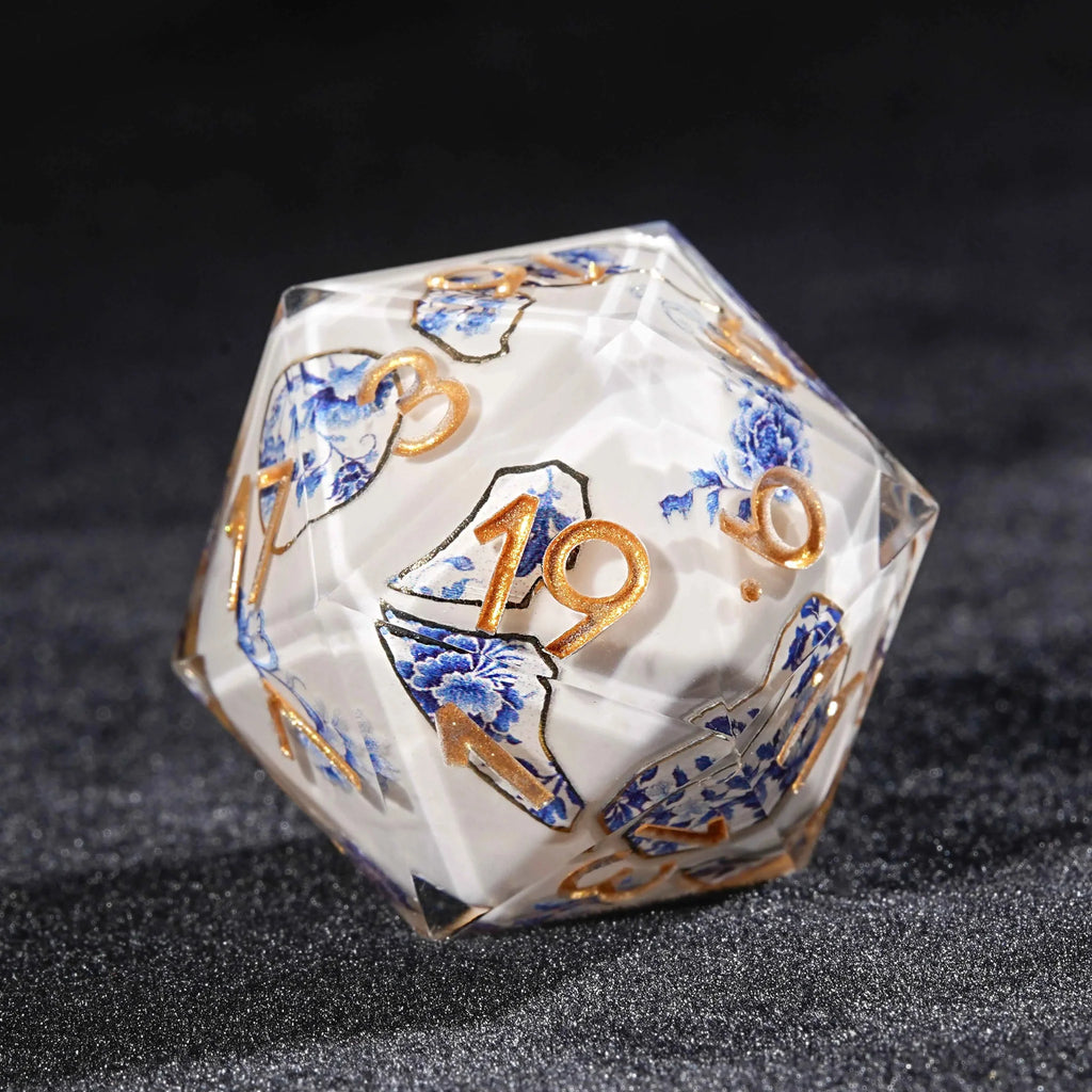 Oriental Charm - Transparent Resin Blue and White Porcelain Dice Set