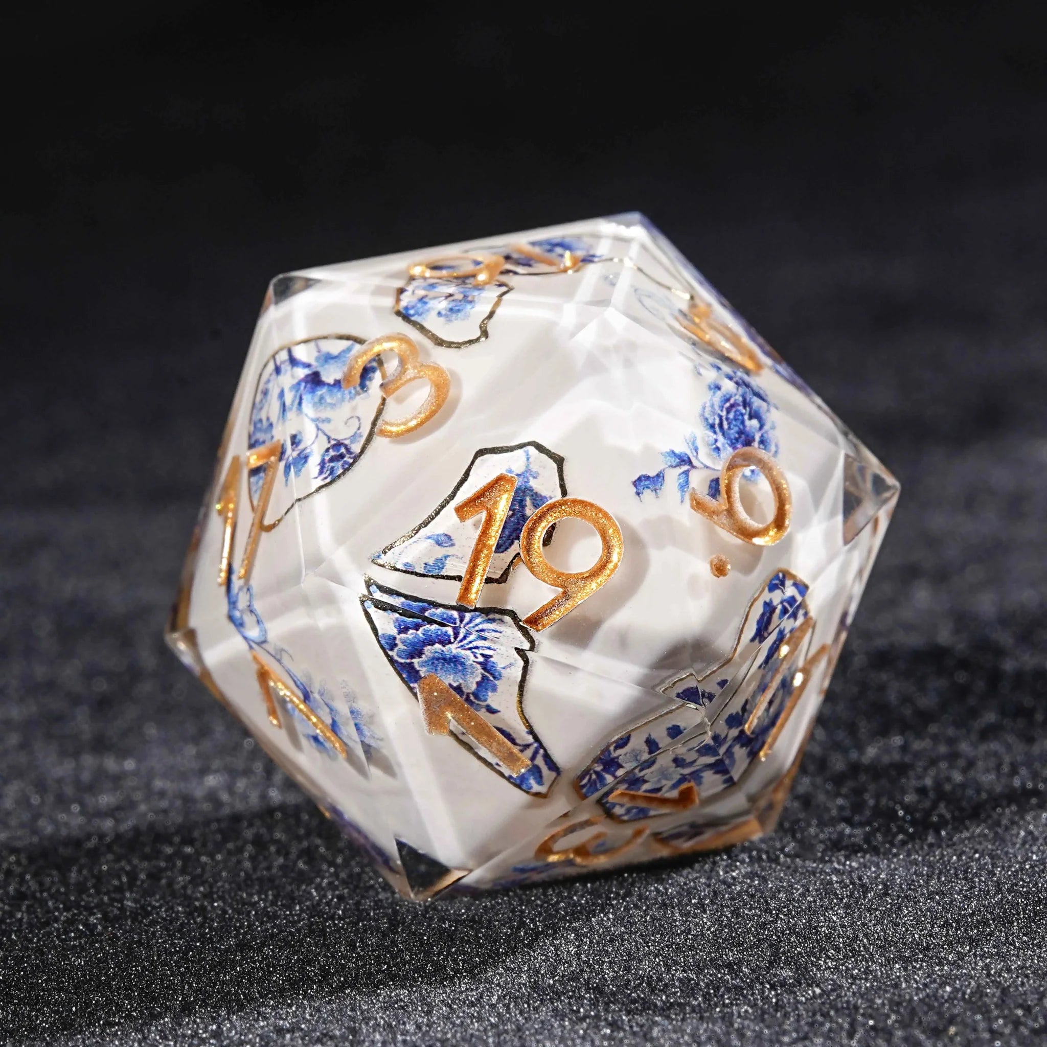 Oriental Charm - Transparent Resin Blue and White Porcelain Dice Set