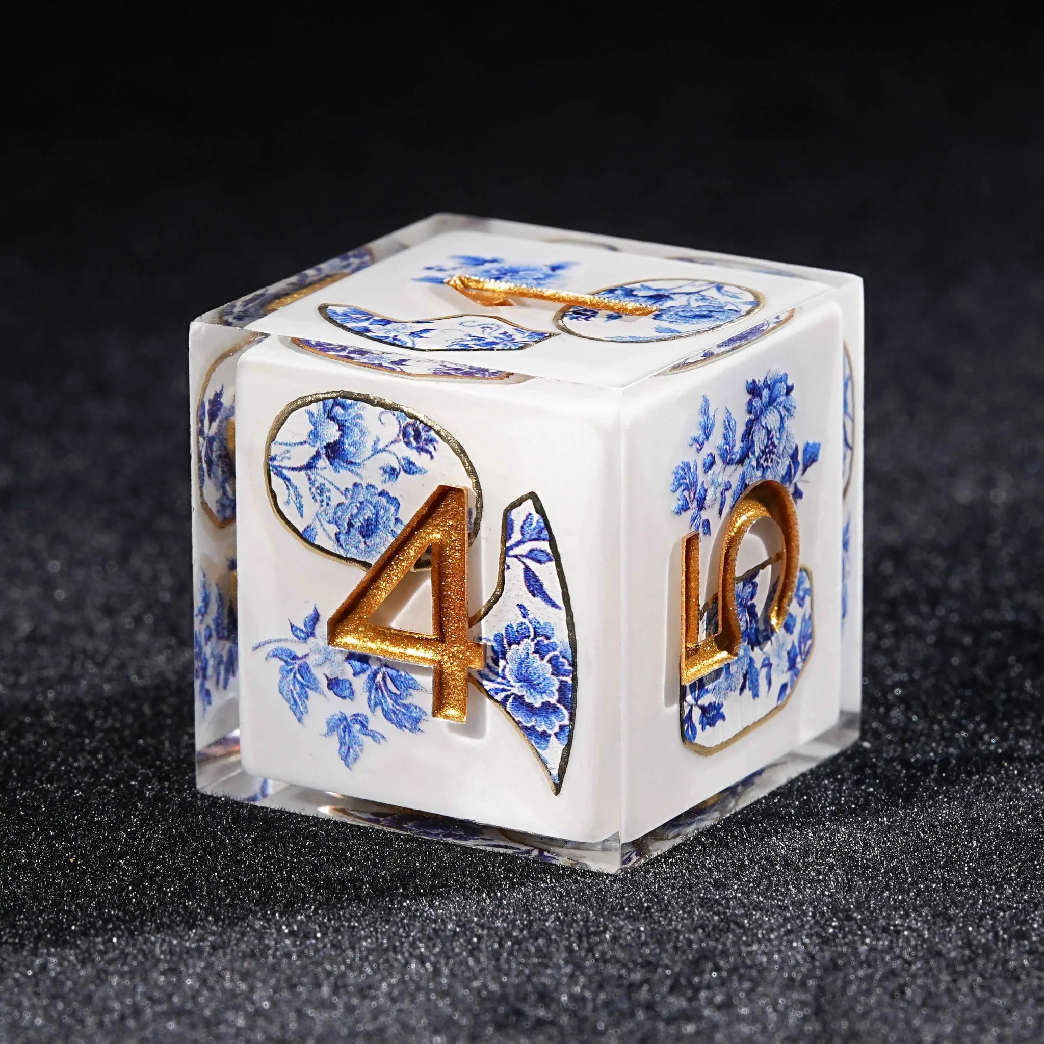 Oriental Charm - Transparent Resin Blue and White Porcelain Dice Set