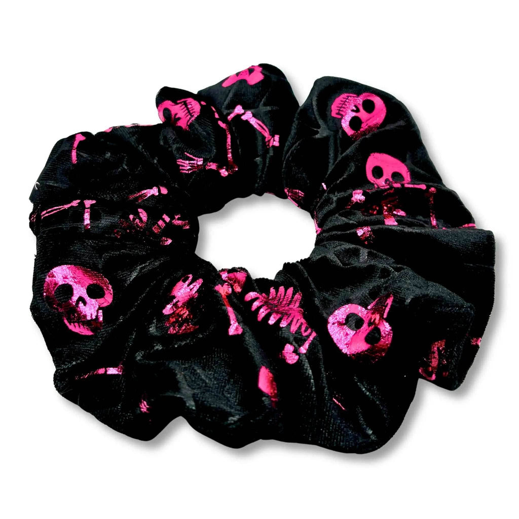 Pink Skeleton Velvet Halloween Scrunchie - 