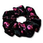 Pink Skeleton Velvet Halloween Scrunchie - 