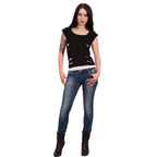 URBAN FASHION - 2in1 White Ripped Top Black