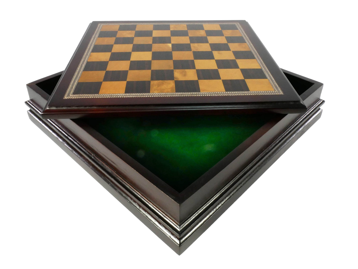 Chess Set - Metal Staunton Chessmen in Wood Chest - 