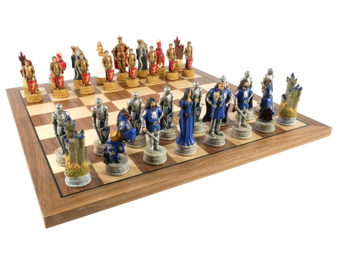 Chess Set - King Arthur Resin Chessmen on Walnut/Maple Chess Board - 