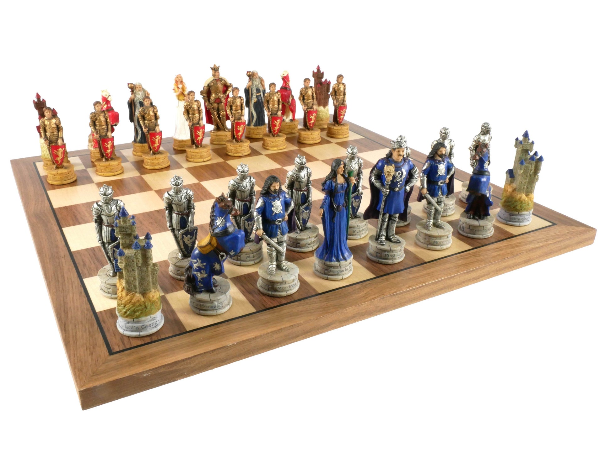Chess Set - King Arthur Resin Chessmen on Walnut/Maple Chess Board - 