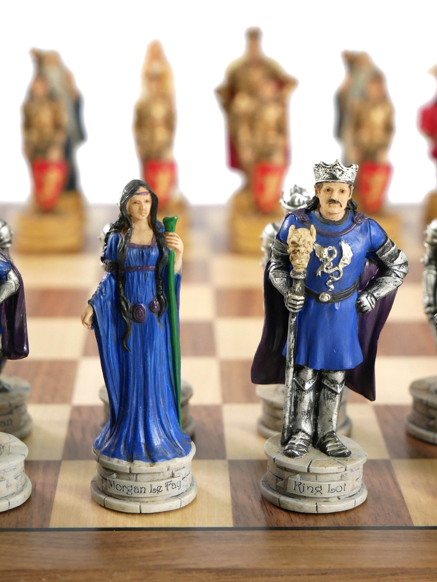 Chess Set - King Arthur Resin Chessmen on Walnut/Maple Chess Board - 