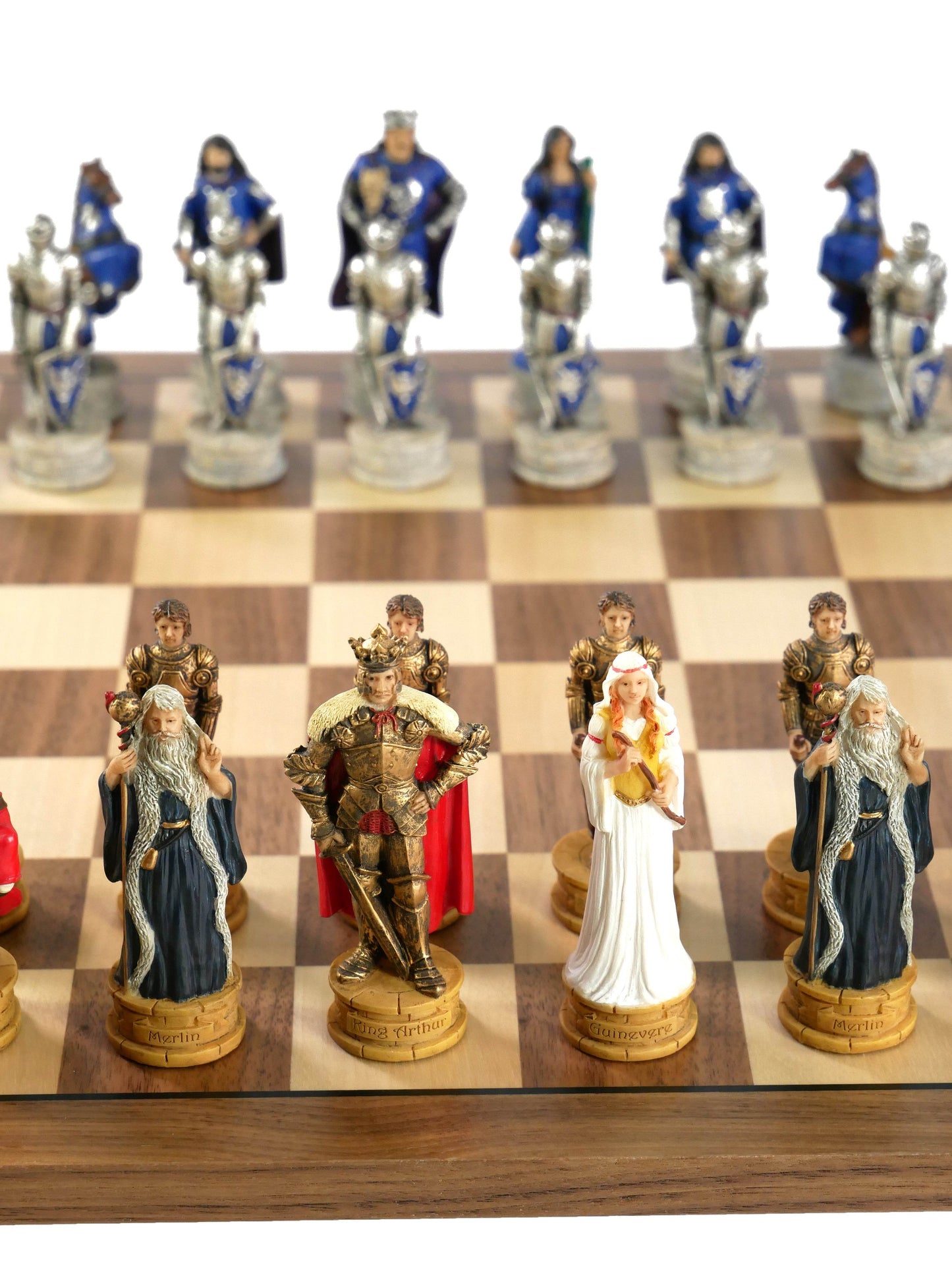 Chess Set - King Arthur Resin Chessmen on Walnut/Maple Chess Board - 