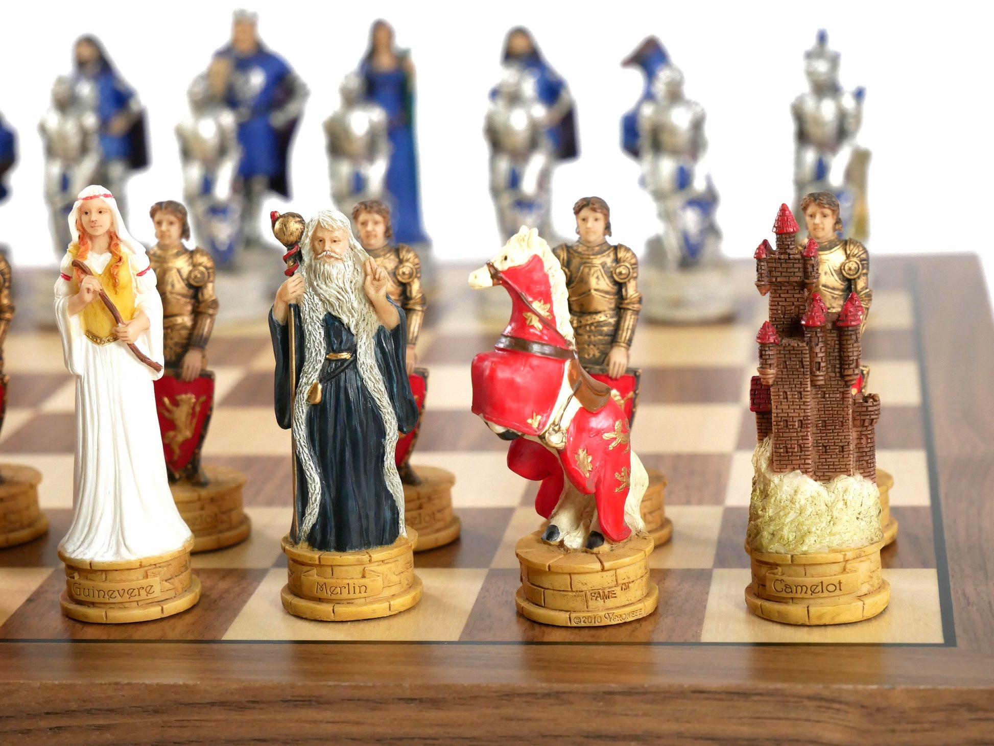 Chess Set - King Arthur Resin Chessmen on Walnut/Maple Chess Board - 