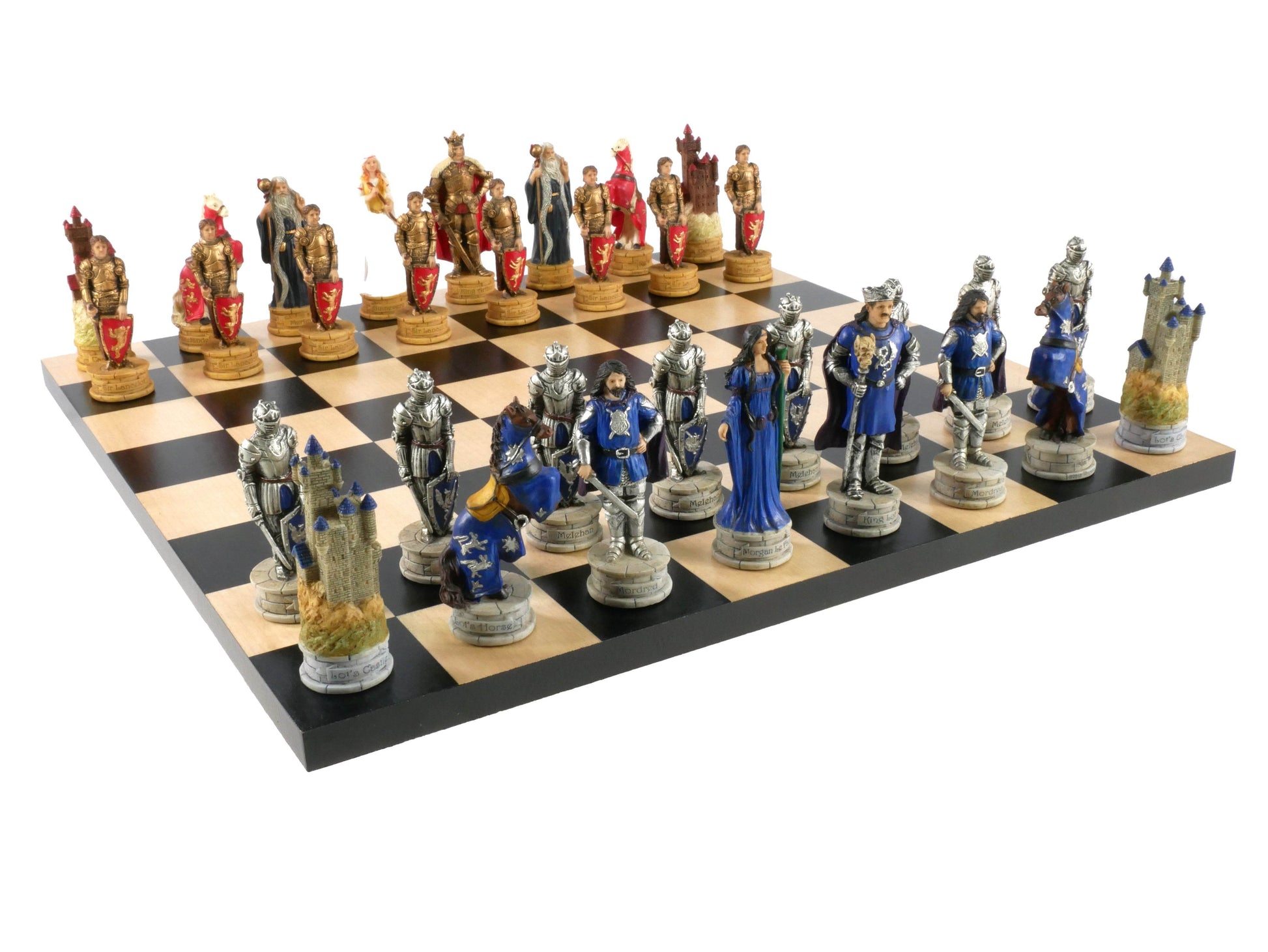 Chess Set - King Arthur Resin Chessmen on Black/Maple Chess Board - 