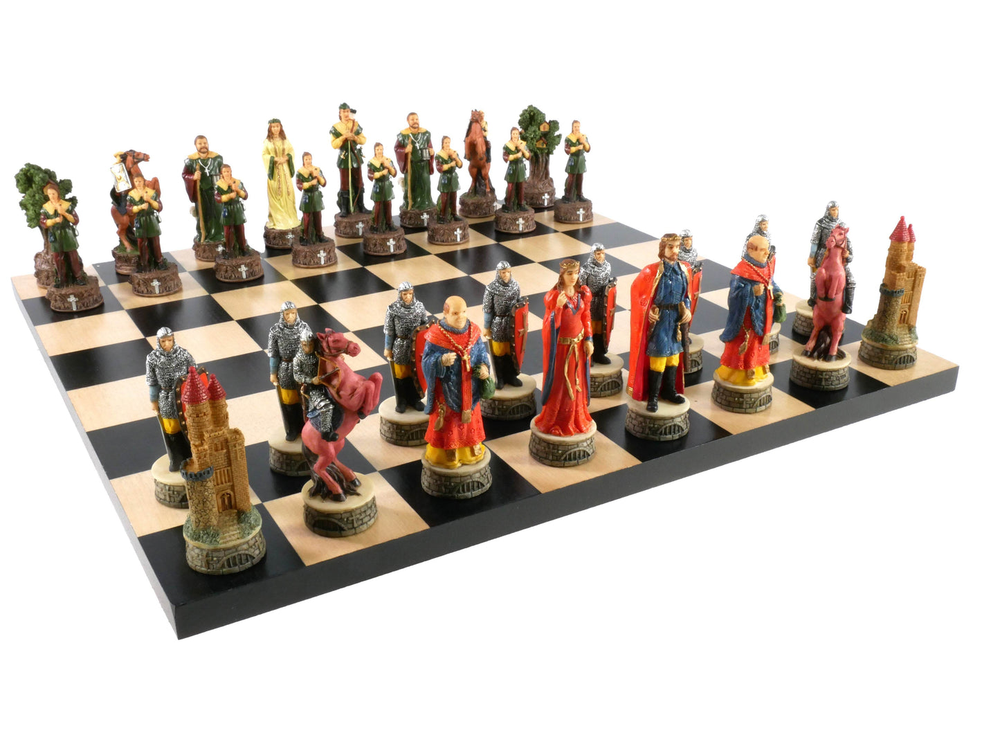 Chess Set -Robin Hood Resin Chessmen on Black/Maple Chess Board - 