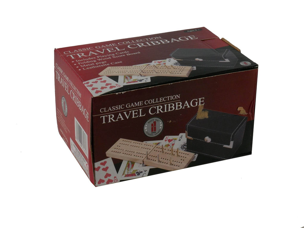Cribbage Set - 2 Player Travel Folding Wood Cribbage Set-Snap Case and cards - 