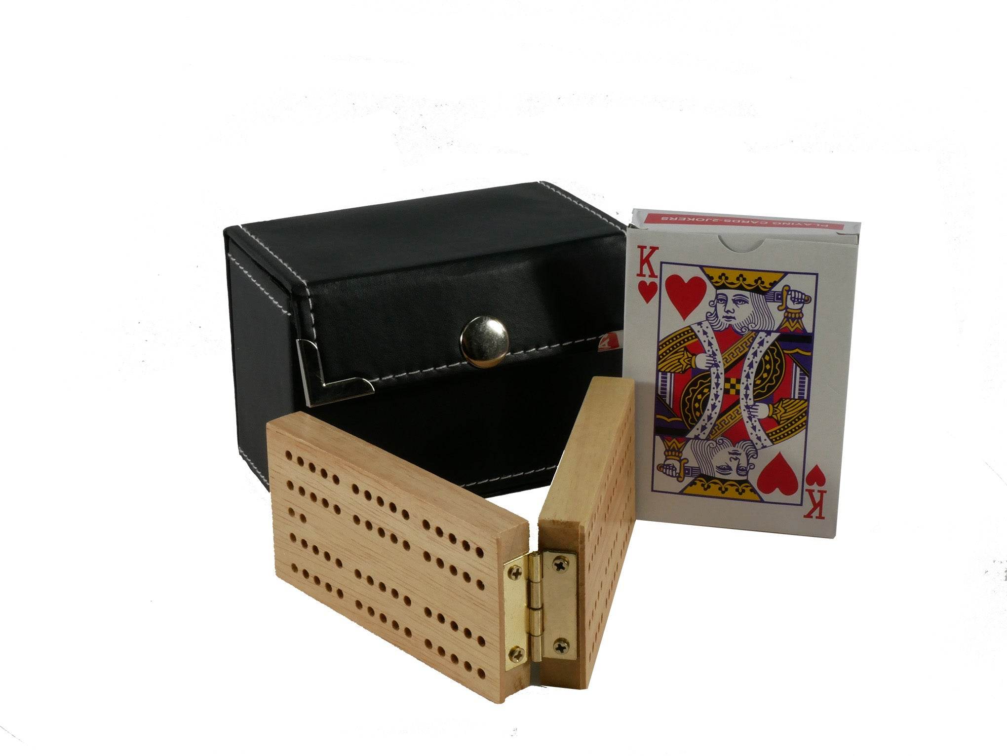 Cribbage Set - 2 Player Travel Folding Wood Cribbage Set-Snap Case and cards - 