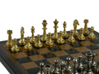 Chess Set - Small Staunton Metal Men on Leatherette Board - 