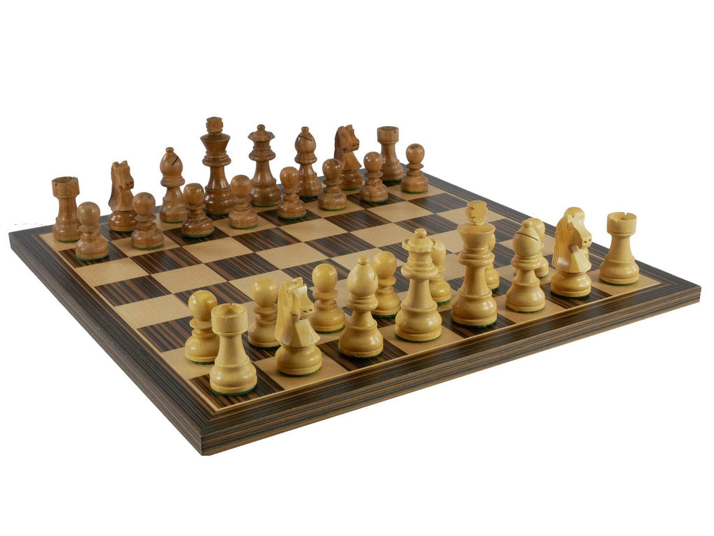 Chess Set - Sheesham/Boxwood German Knight on Ebony/Maple Chess Board - 