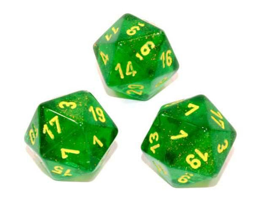Single d20 Borealis® Polyhedral Maple Green/yellow d20 (Sold per die) - 