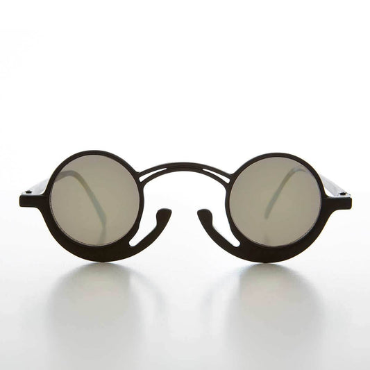 Funky Round Unique Steampunk Sunglasses - Pepe - Matte Black / Color Mirror Lens