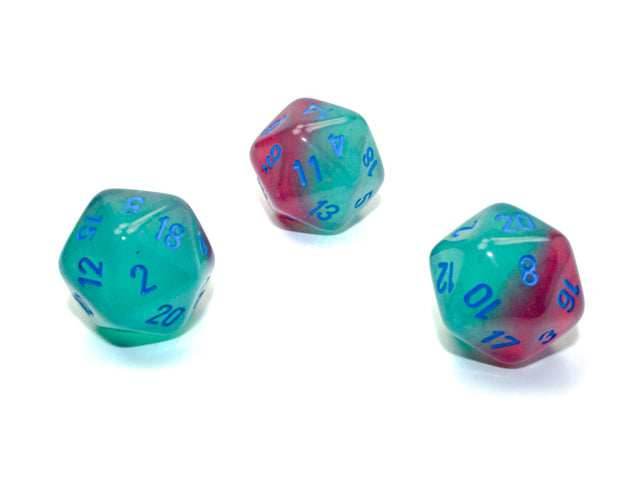 Gemini® Polyhedral Gel Green-Pink/blue Luminary™ d20 (Sold per die) - 