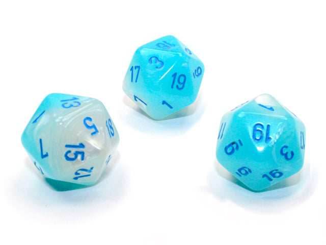 Gemini® Polyhedral Pearl Turquoise-White/blue Luminary™ d20 (Sold per die) - 