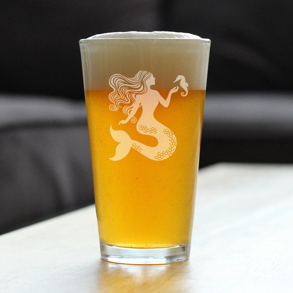 Mermaid Pint Glass for Beer - Fun Mermaids Themed Decor and Gifts for Beach Lovers - 16 Oz Glasses