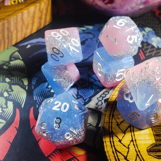 Elemental Glimmer - 14 Piece DnD Dice Set | Acrylic RPG Gaming Dice - 