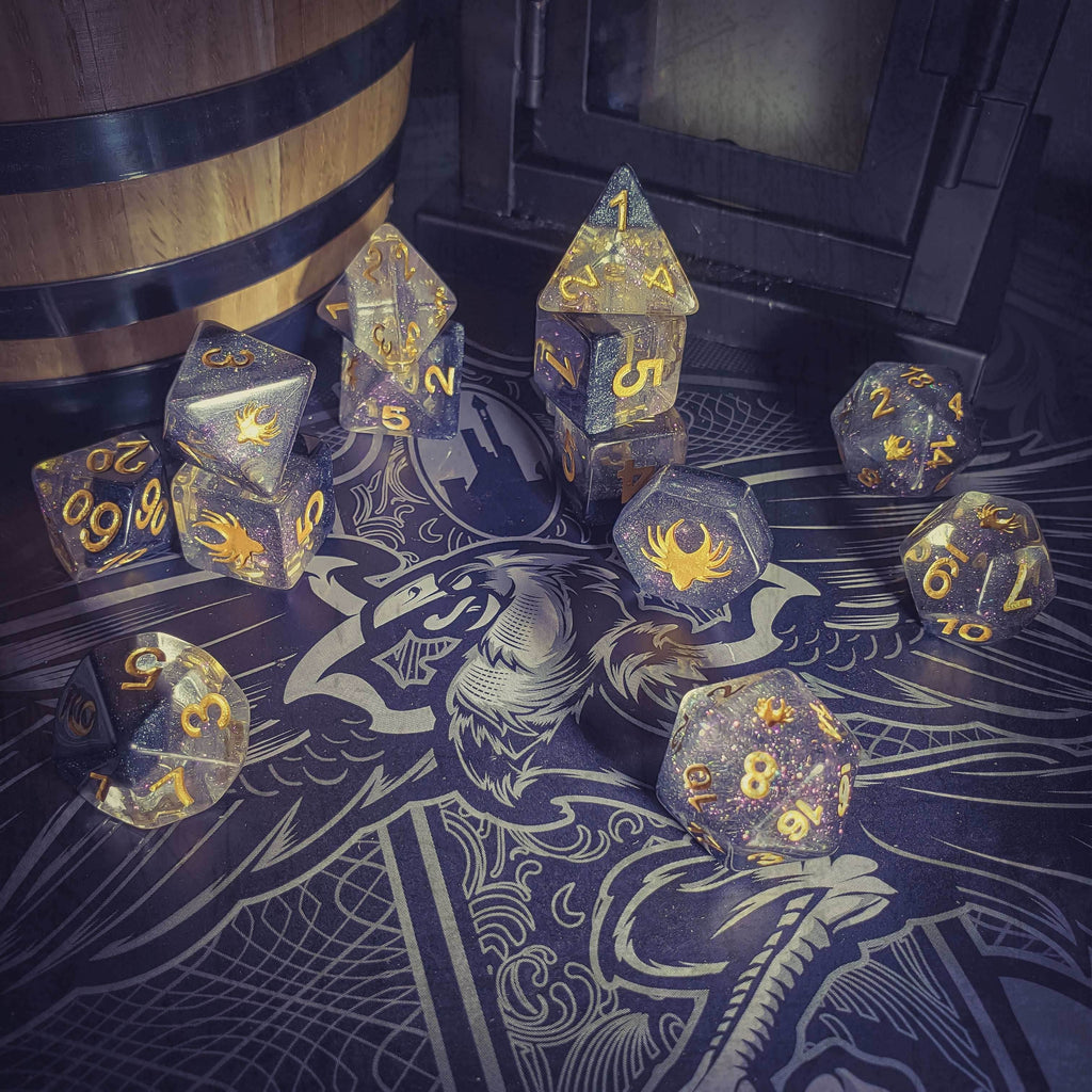 Ascending Shadow - 14 Piece DnD Dice Set | Acrylic RPG Gaming Dice - 