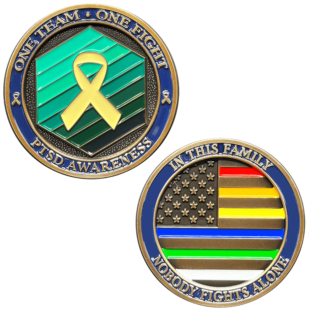 EL11-004 PTSD Awareness Challenge Coin Police Fire 911 Dispatcher EMT Military Border Patrol - 
