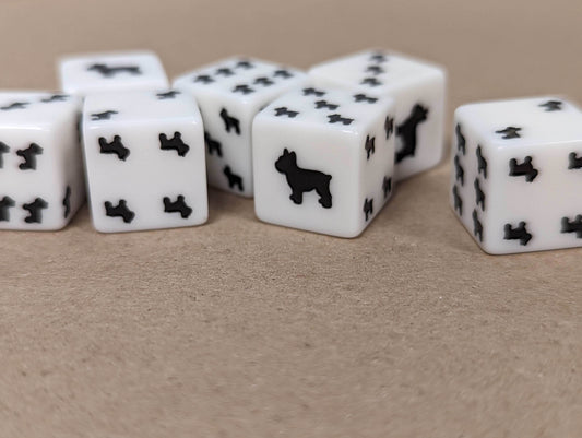 Bulldog Dice Opaque White w/Black Bulldogs 16mm d6 Dice (sold per die) - 
