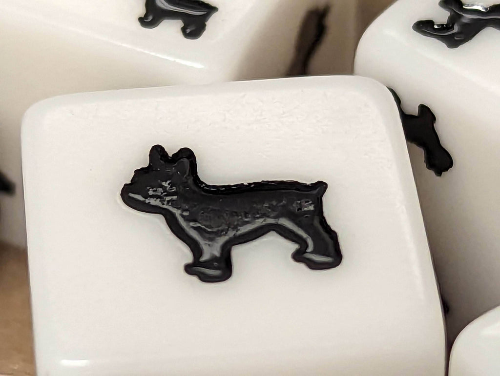 Bulldog Dice Opaque White w/Black Bulldogs 16mm d6 Dice (sold per die) - 
