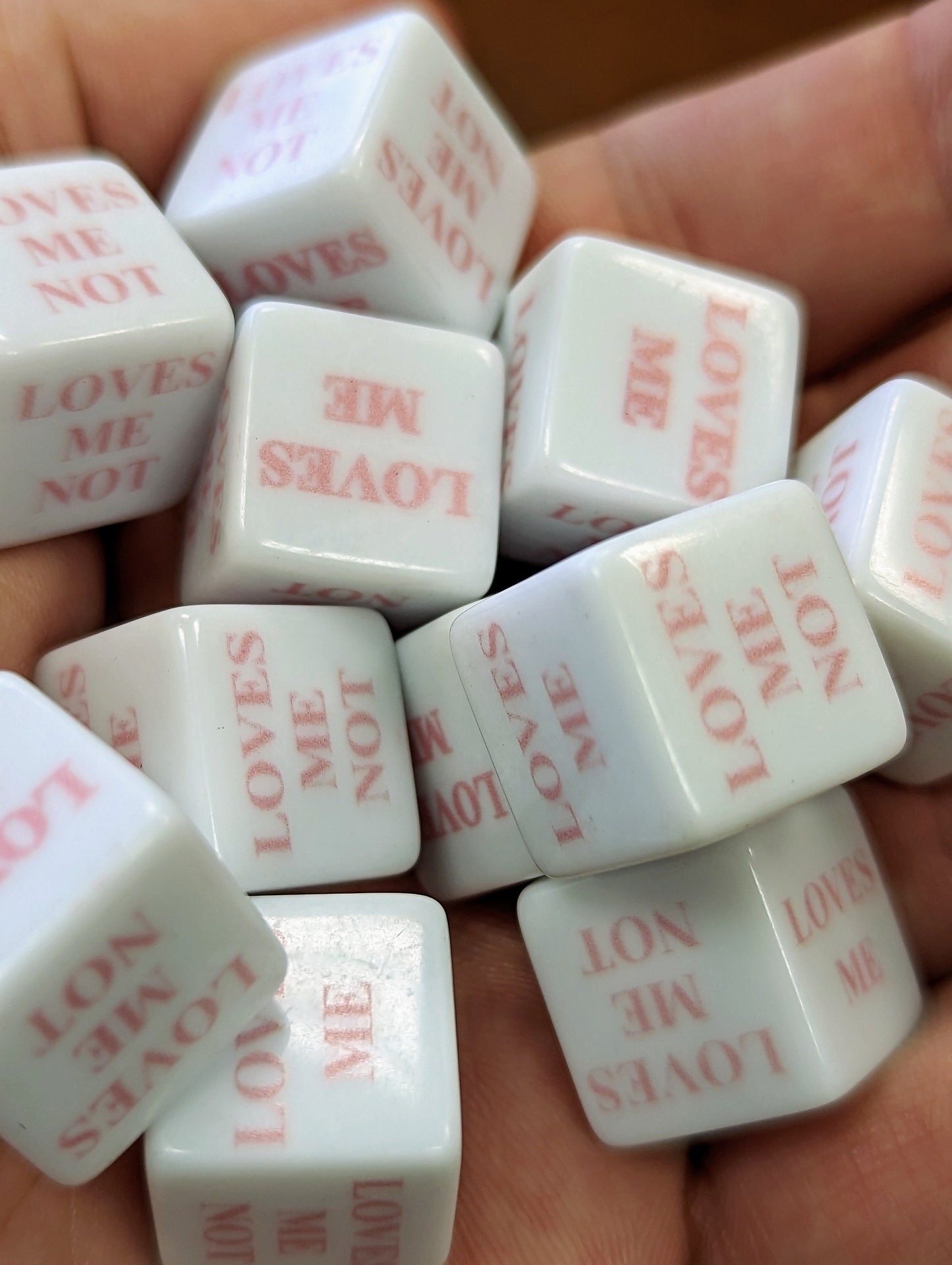 16mm "Loves Me, Loves Me Not" White Dice with Pink Print