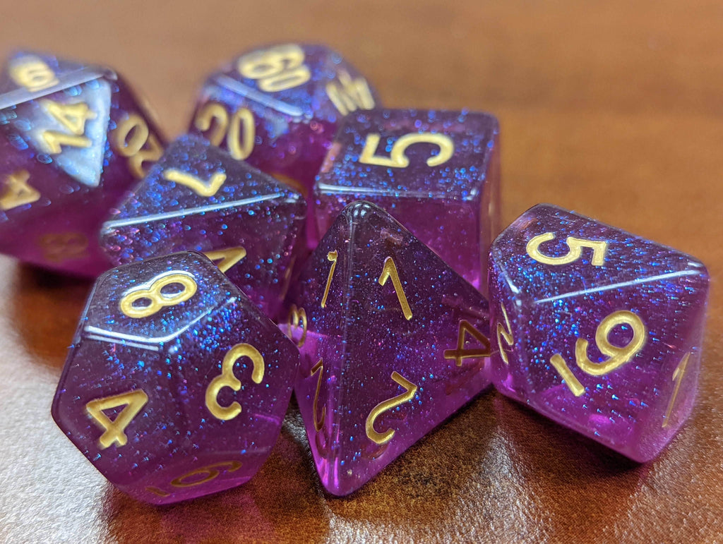 Time Walker | Purple w/Gold Glitter 7-Dice Set RPG Dice Set - 